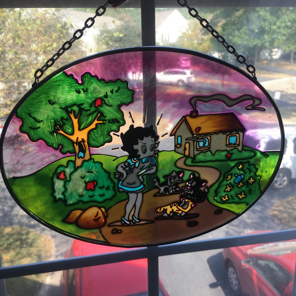 Two Betty Boop stain glass sun catchers retro